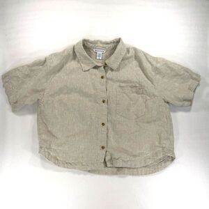 Athleta Retreat Tan Linen Crop Top Size M Minimalist Sustainable Slowcore